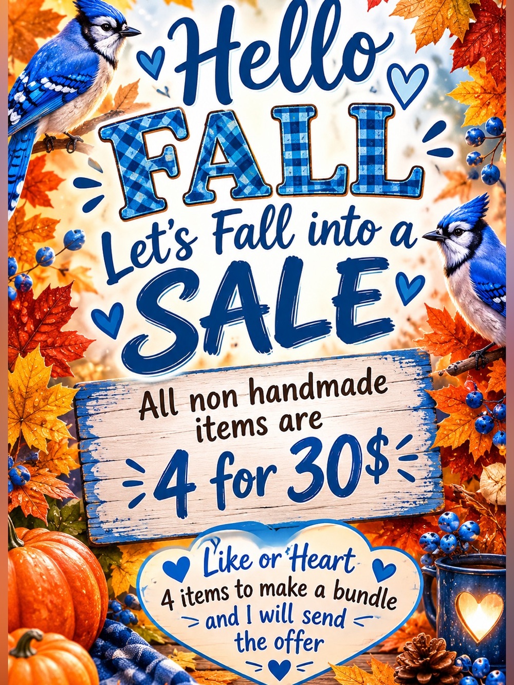 Hello Fall Sale Sign - Blue Autumn Party Poster